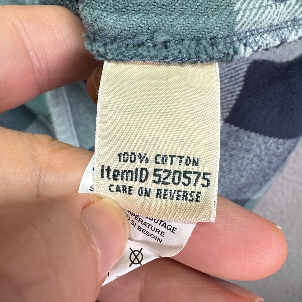 LL Bean Top Womens L Teal Navy Plaid Relaxed Fit Flannel Shirt Cotton Country - Picture 6 of 12